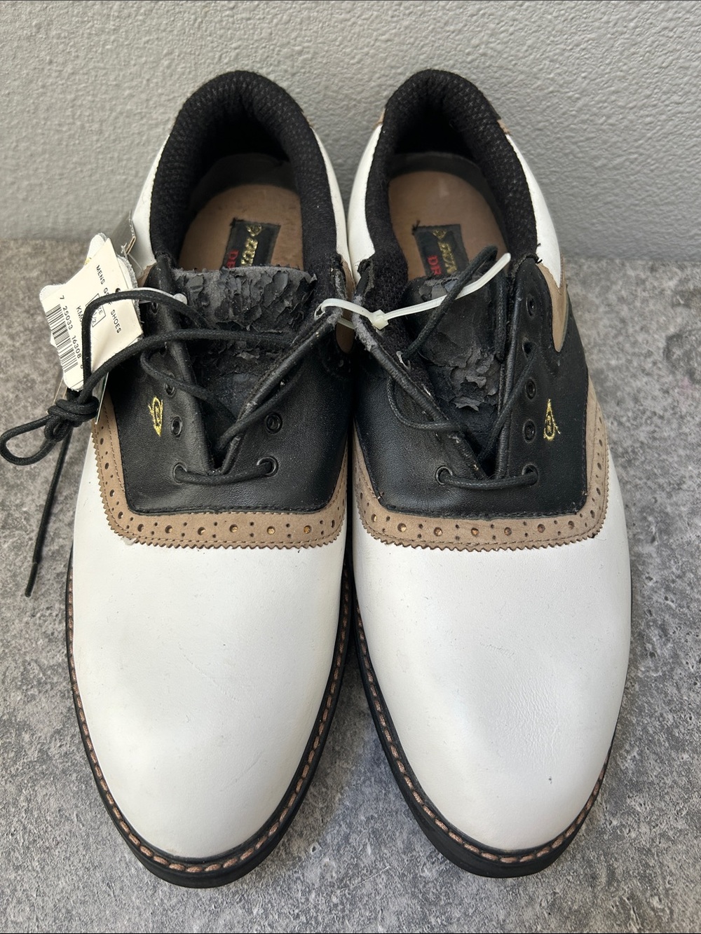 Dunlop Two-Tone White, Black & Tan Athletic Golf Shoes 10.5